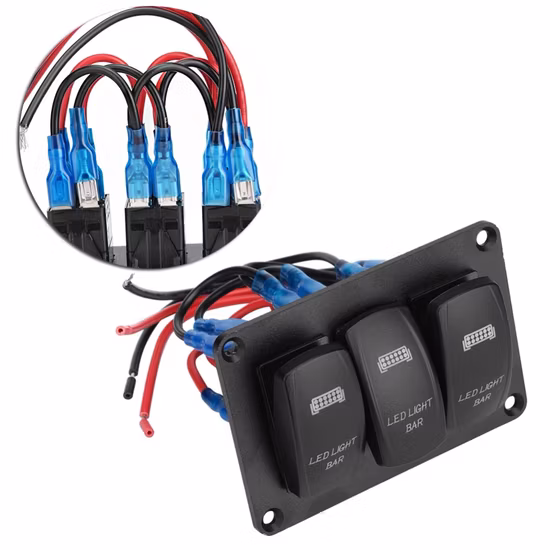 3 ギャングデュアルライトスイッチパネル LED リアライトバーレッドブルーグリーン車 RV マリンヨット用